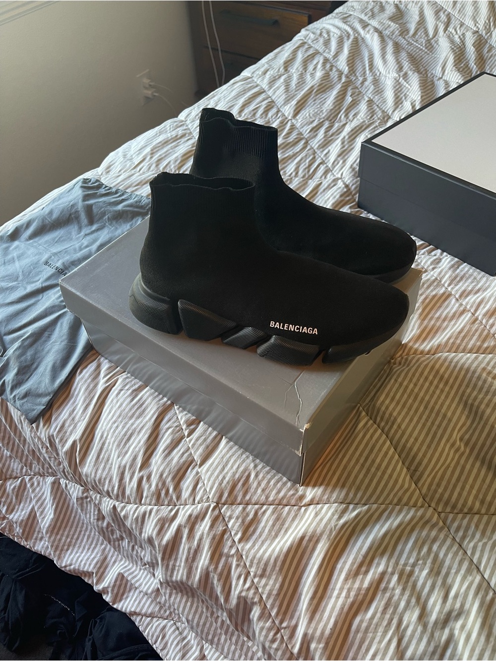 Balenciaga Black Knit Sock Sneakers with Logo - Picture 1 of 1